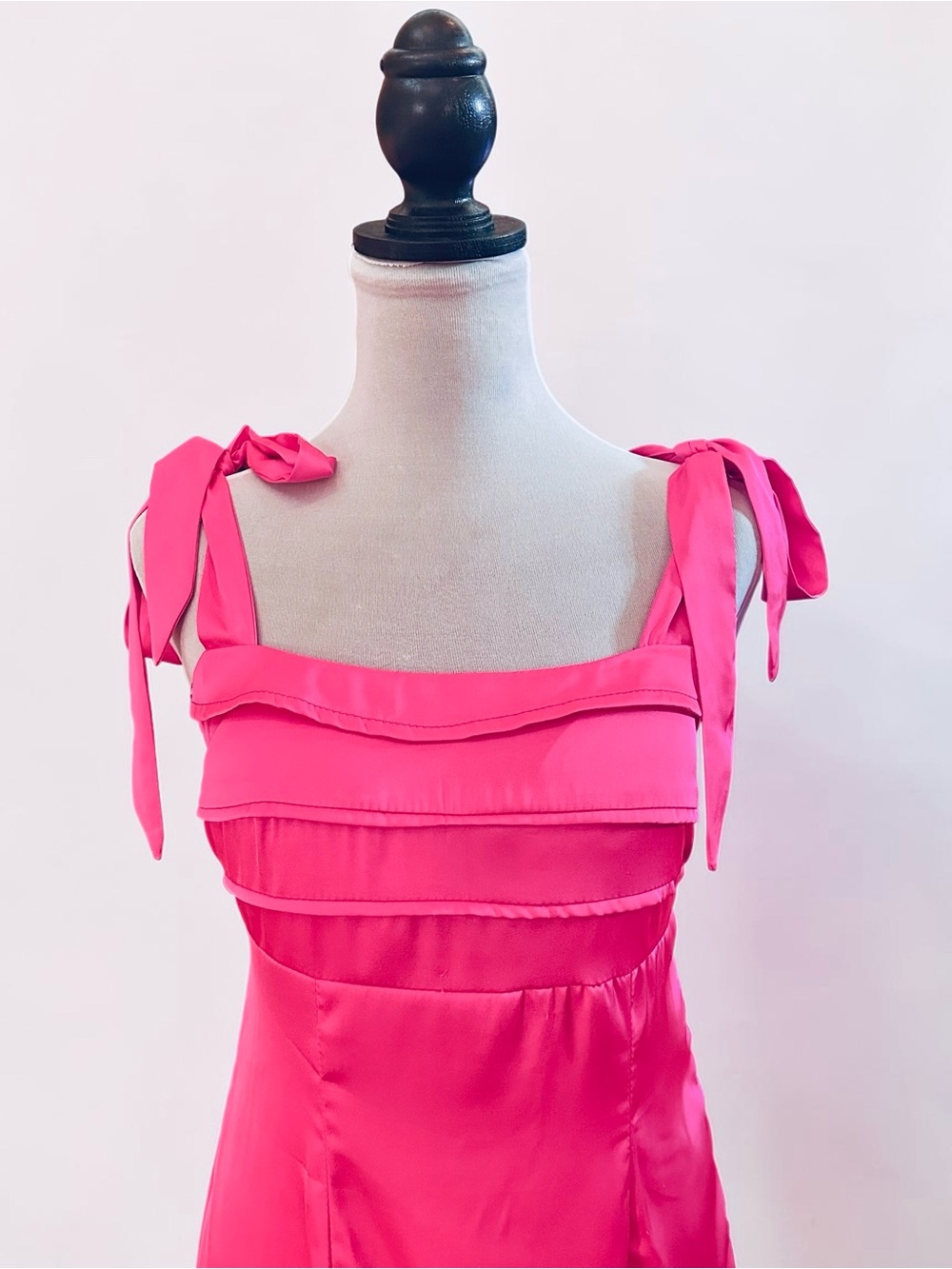 Fashion Nova Hot Pink Satin Tie Strap Mini Dress Open Back Size 6 - Picture 6 of 16